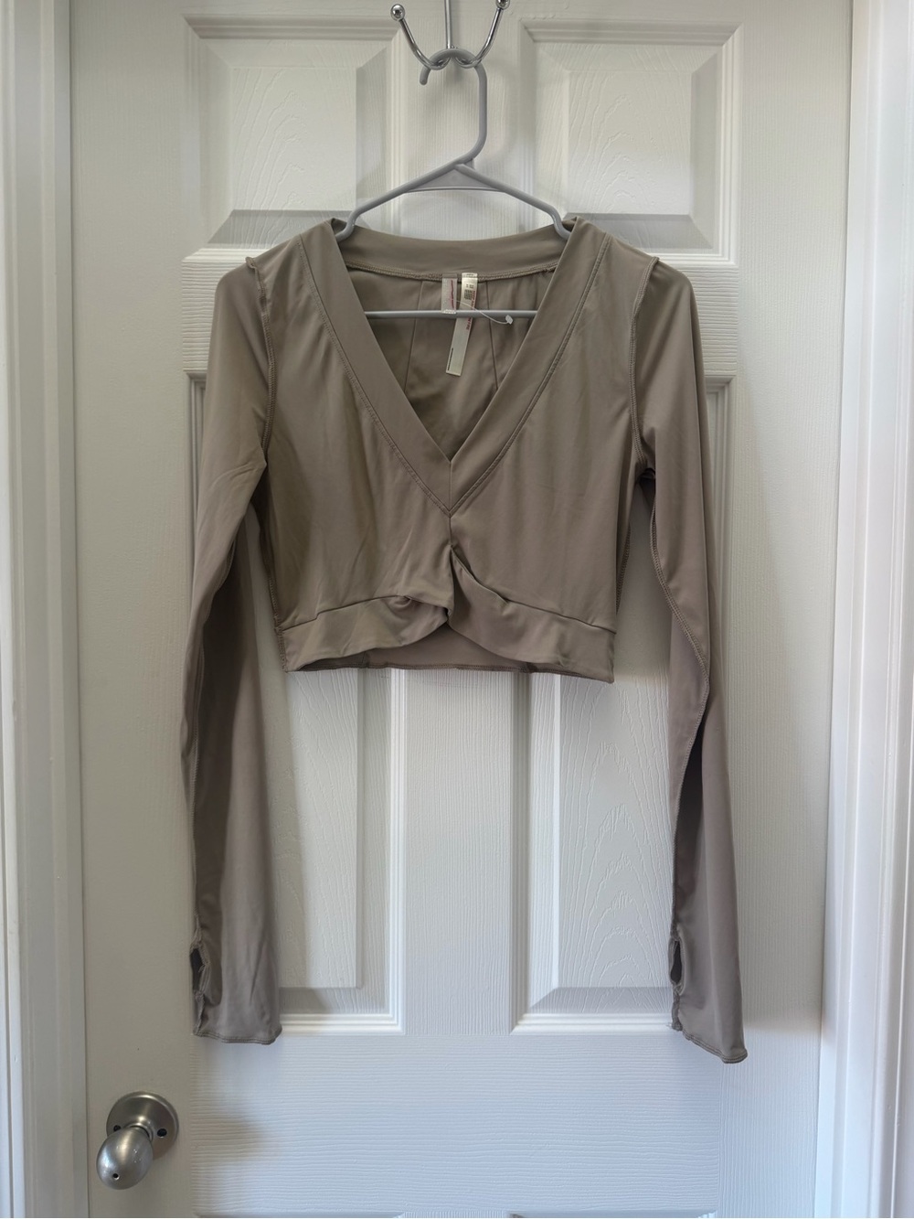 Free People Movement Taupe Twist Front Long Sleeve Crop Top XS